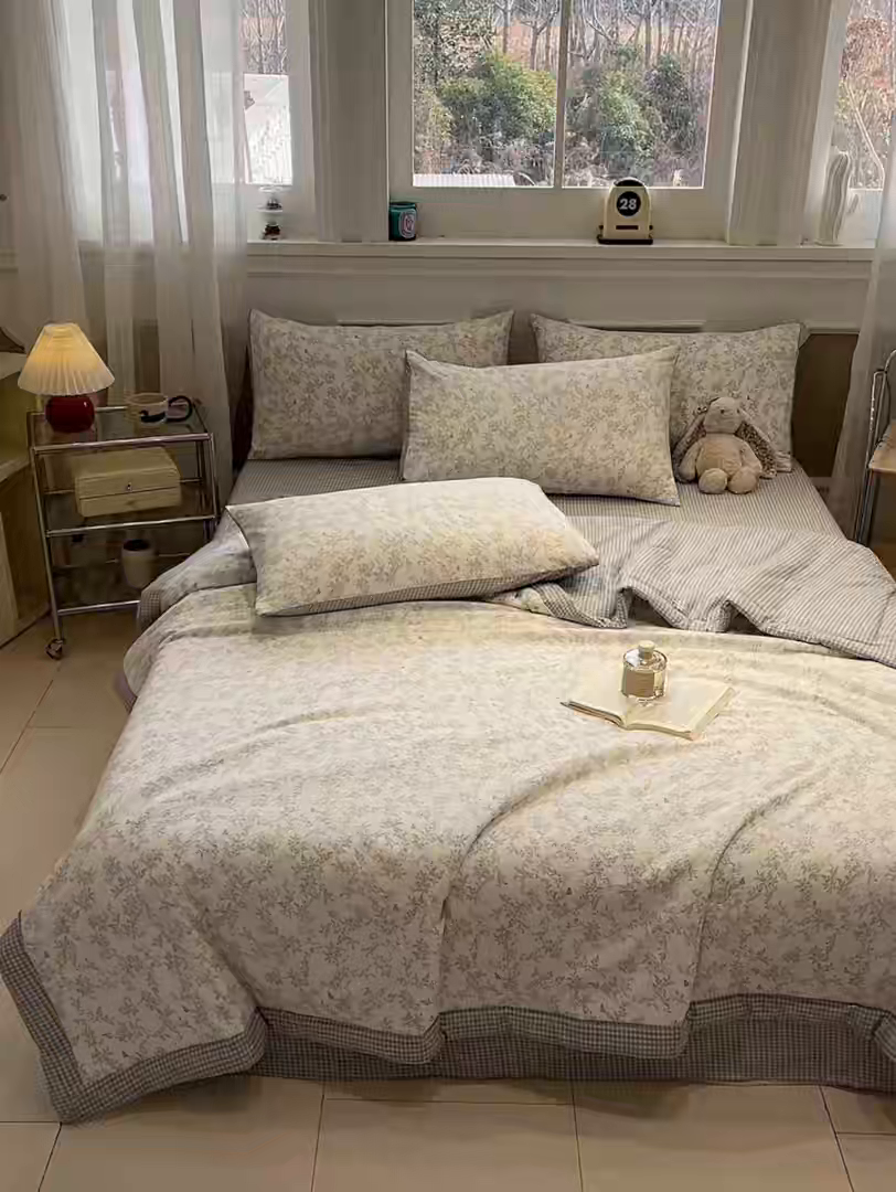 91家纺网 家纺一手货源 找家纺 一加一 2026新款雅棉活性印花大豆夏被四件套 夏凉被空调被 勒叶