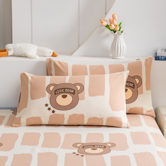 91家纺网 家纺一手货源 找家纺 居美良品 2026新款加厚215克老粗布床单卡通花卉可做凉席二三件套 酷酷熊