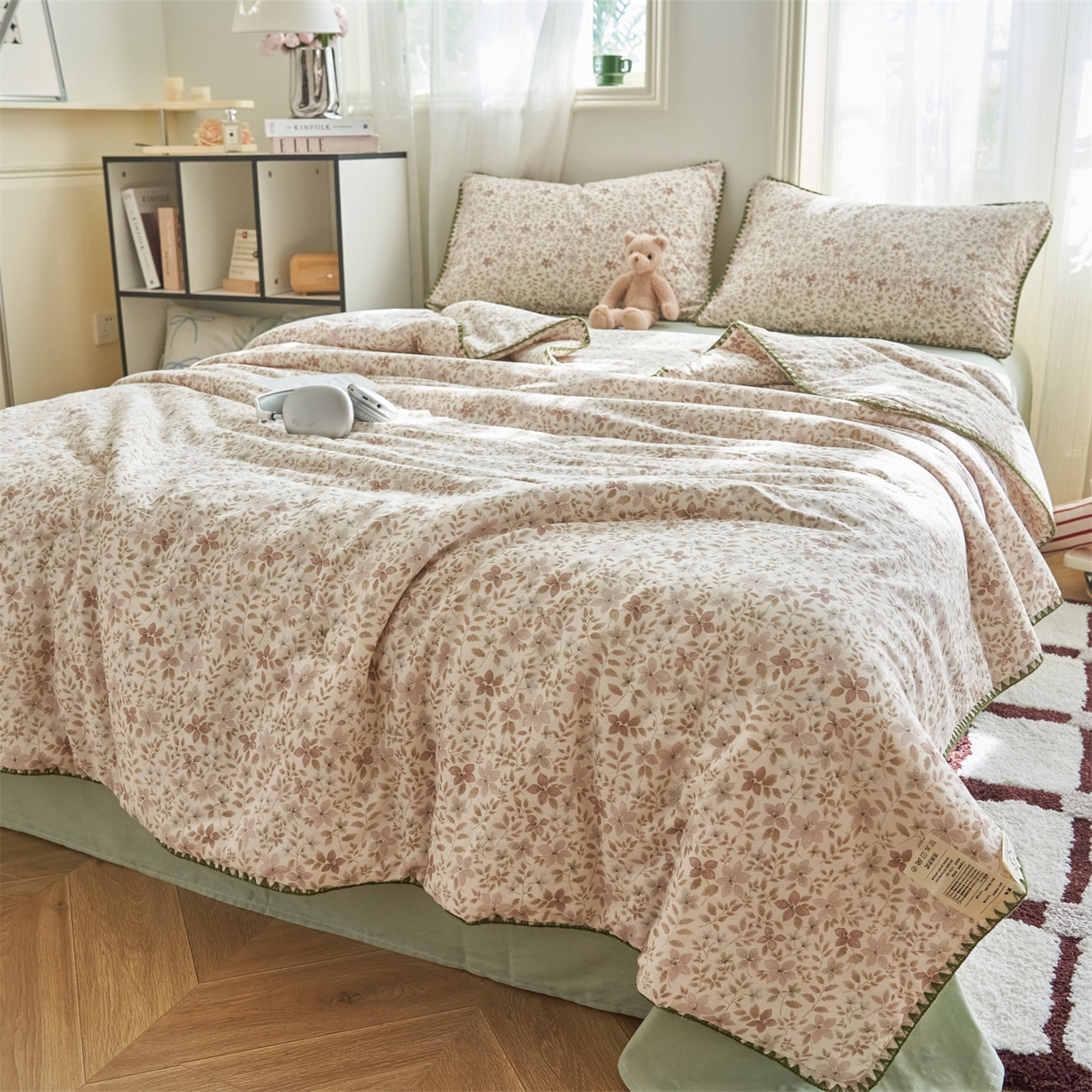 91家纺网 家纺一手货源 找家纺 恬思语家纺 2026春夏全棉双层纱棉花夏被空调被夏凉被四件套贝壳边系列 浅花町