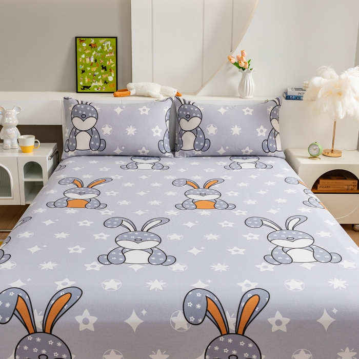 91家纺网 家纺一手货源 找家纺 居美良品 2026新款加厚215克老粗布床单卡通花卉可做凉席二三件套 朵朵兔