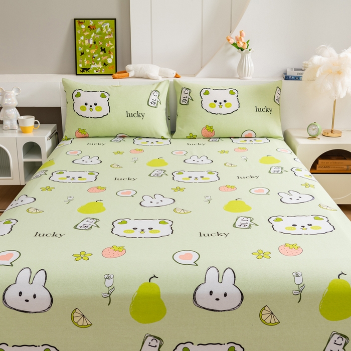 91家纺网 家纺一手货源 找家纺 居美良品 2026新款加厚215克老粗布床单卡通花卉可做凉席二三件套 萌宠乐园