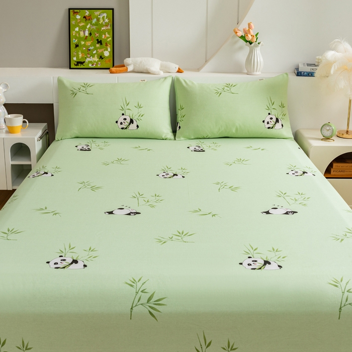 91家纺网 家纺一手货源 找家纺 居美良品 2026新款加厚215克老粗布床单卡通花卉可做凉席二三件套 竹趣