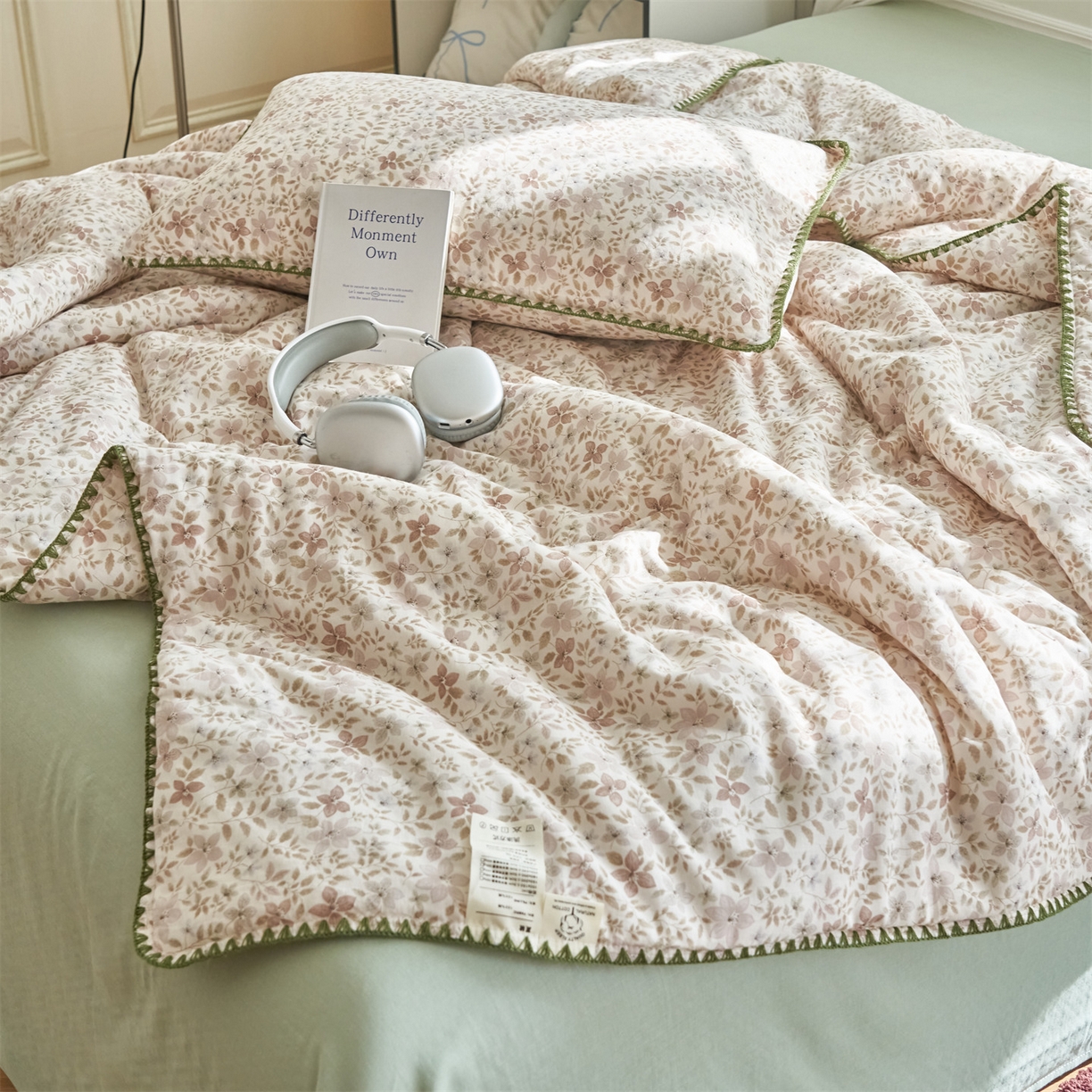 91家纺网 家纺一手货源 找家纺 恬思语家纺 2026春夏全棉双层纱棉花夏被空调被夏凉被四件套贝壳边系列 浅花町