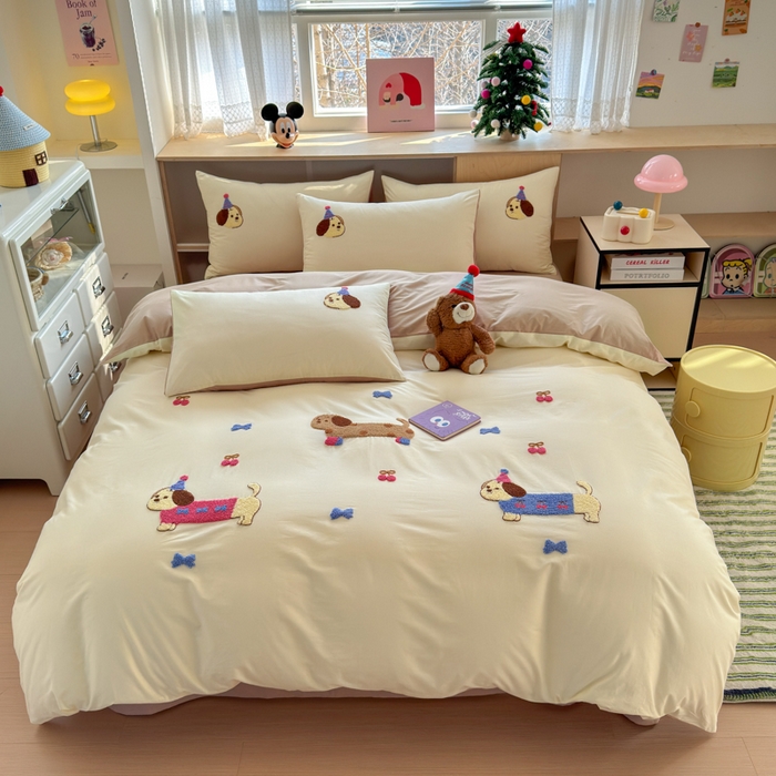 如意朵 2026新款全棉小清新绣花四件套第一批 狗狗家族