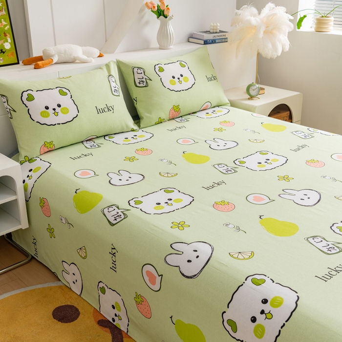 91家纺网 家纺一手货源 找家纺 居美良品 2026新款加厚215克老粗布床单卡通花卉可做凉席二三件套 萌宠乐园