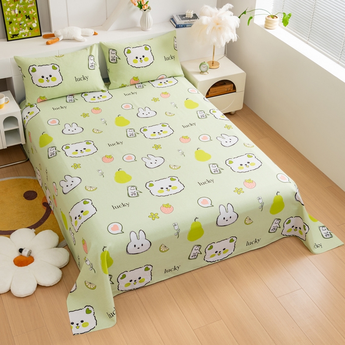 91家纺网 家纺一手货源 找家纺 居美良品 2026新款加厚215克老粗布床单卡通花卉可做凉席二三件套 萌宠乐园