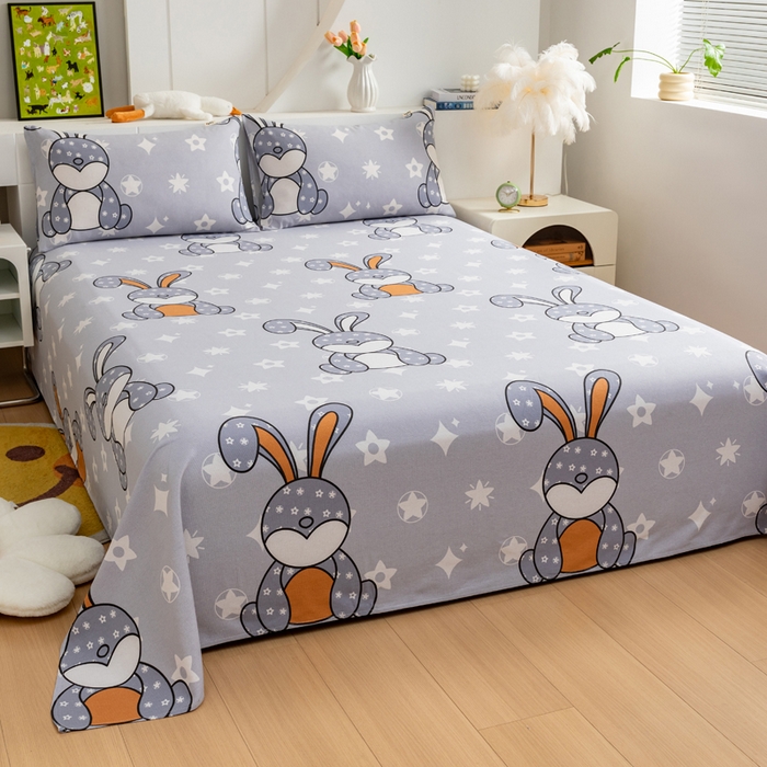 91家纺网 家纺一手货源 找家纺 居美良品 2026新款加厚215克老粗布床单卡通花卉可做凉席二三件套 朵朵兔