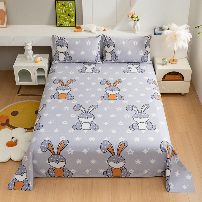 91家纺网 家纺一手货源 找家纺 居美良品 2026新款加厚215克老粗布床单卡通花卉可做凉席二三件套 朵朵兔