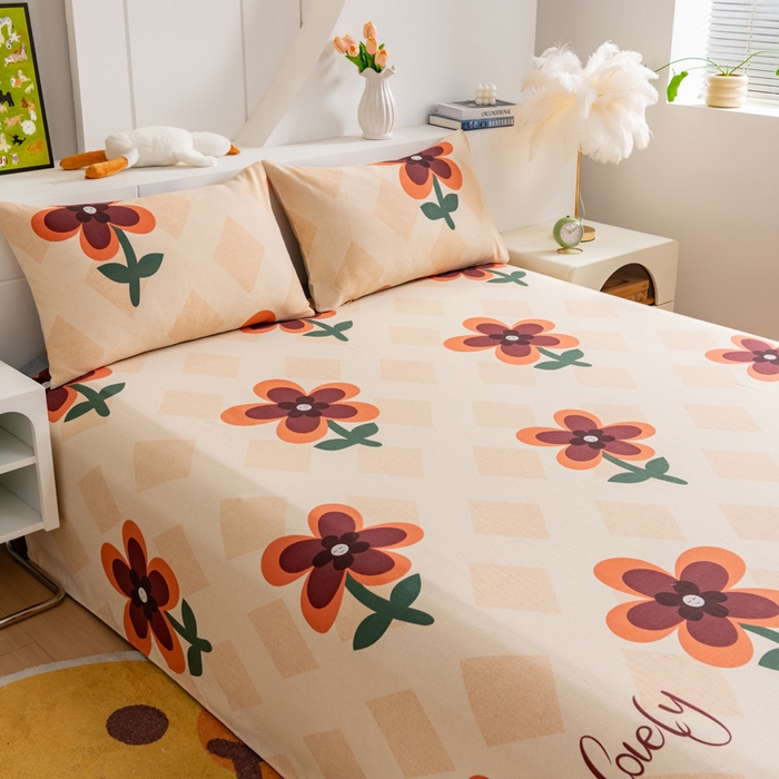 91家纺网 家纺一手货源 找家纺 居美良品 2026新款加厚215克老粗布床单卡通花卉可做凉席二三件套 幽雅