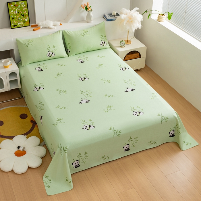 91家纺网 家纺一手货源 找家纺 居美良品 2026新款加厚215克老粗布床单卡通花卉可做凉席二三件套 竹趣