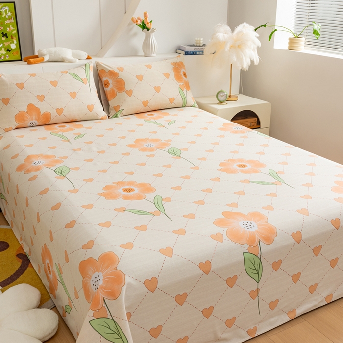 91家纺网 家纺一手货源 找家纺 居美良品 2026新款加厚215克老粗布床单卡通花卉可做凉席二三件套 爱心花朵