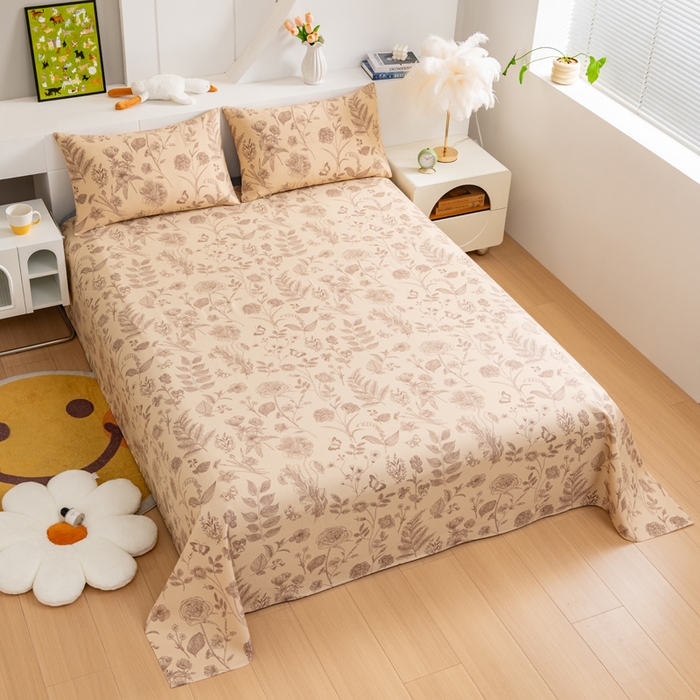 91家纺网 家纺一手货源 找家纺 居美良品 2026新款加厚215克老粗布床单卡通花卉可做凉席二三件套 恬静