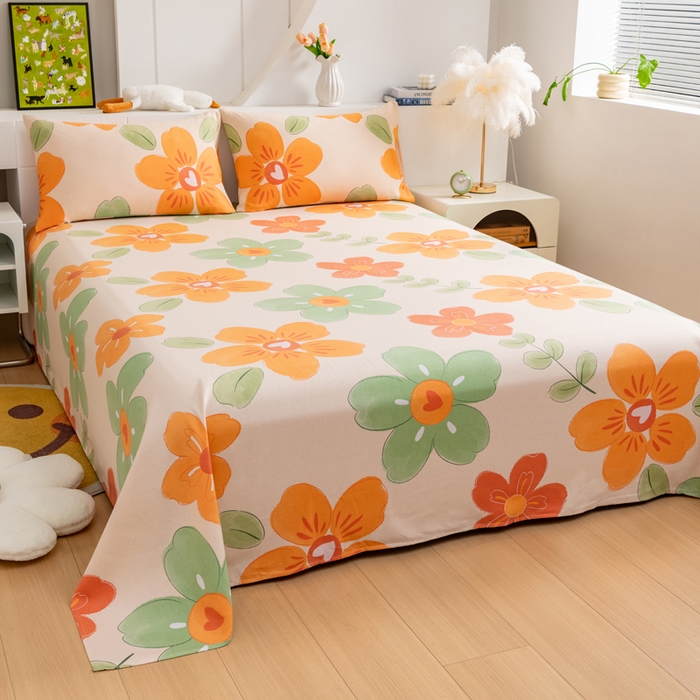 91家纺网 家纺一手货源 找家纺 居美良品 2026新款加厚215克老粗布床单卡通花卉可做凉席二三件套 绚丽