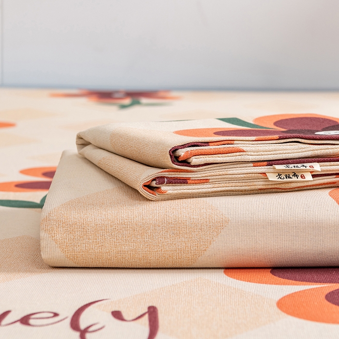 91家纺网 家纺一手货源 找家纺 居美良品 2026新款加厚215克老粗布床单卡通花卉可做凉席二三件套 幽雅