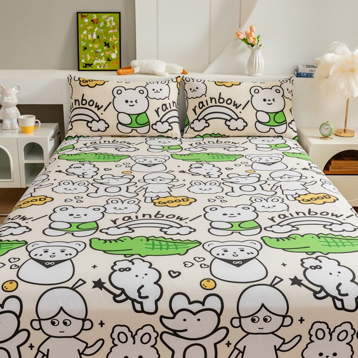 91家纺网 家纺一手货源 找家纺 居美良品 2026新款加厚215克老粗布床单卡通花卉可做凉席二三件套 童梦乐园