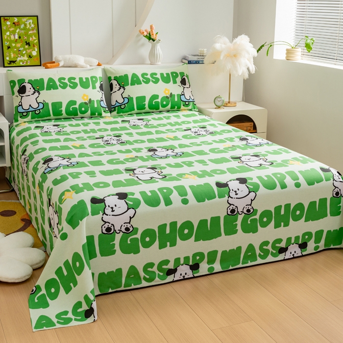 91家纺网 家纺一手货源 找家纺 居美良品 2026新款加厚215克老粗布床单卡通花卉可做凉席二三件套 滑板狗