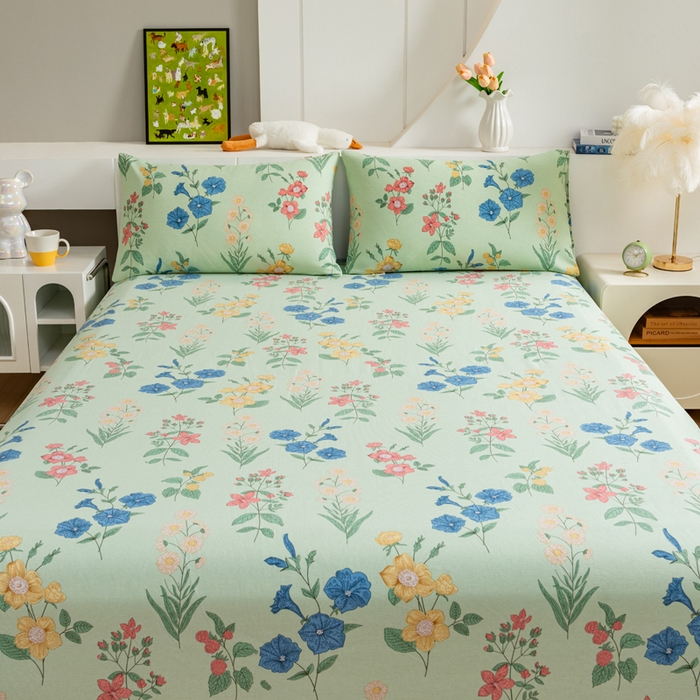 91家纺网 家纺一手货源 找家纺 居美良品 2026新款加厚215克老粗布床单卡通花卉可做凉席二三件套 诗意花坊