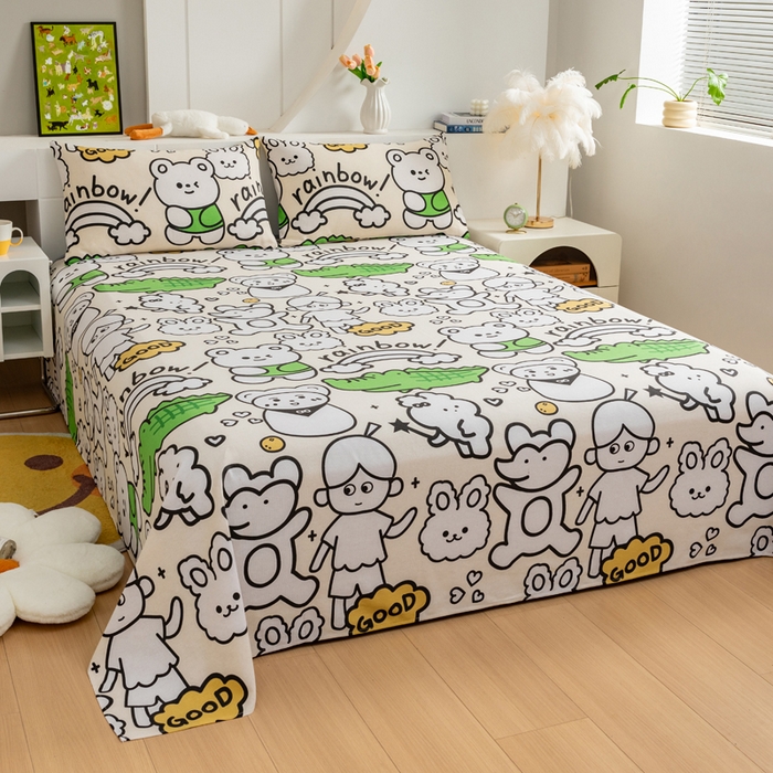 91家纺网 家纺一手货源 找家纺 居美良品 2026新款加厚215克老粗布床单卡通花卉可做凉席二三件套 童梦乐园