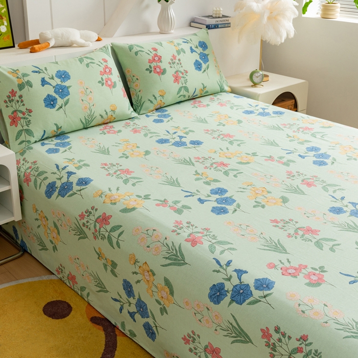 91家纺网 家纺一手货源 找家纺 居美良品 2026新款加厚215克老粗布床单卡通花卉可做凉席二三件套 诗意花坊