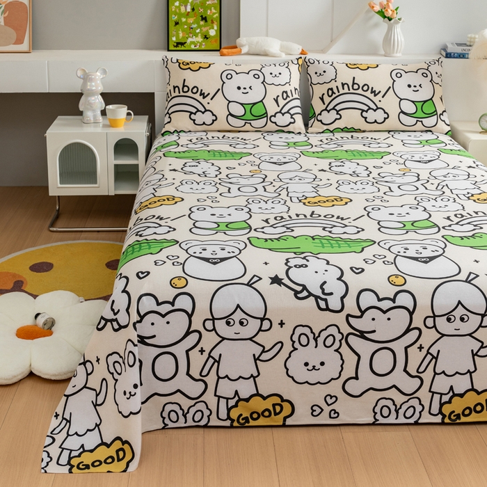 91家纺网 家纺一手货源 找家纺 居美良品 2026新款加厚215克老粗布床单卡通花卉可做凉席二三件套 童梦乐园