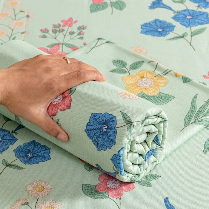 91家纺网 家纺一手货源 找家纺 居美良品 2026新款加厚215克老粗布床单卡通花卉可做凉席二三件套 诗意花坊