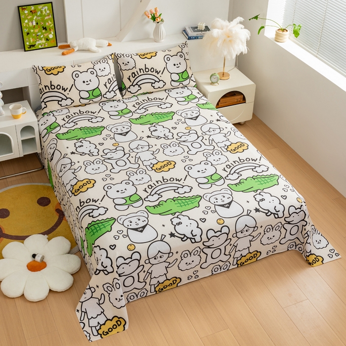 91家纺网 家纺一手货源 找家纺 居美良品 2026新款加厚215克老粗布床单卡通花卉可做凉席二三件套 童梦乐园