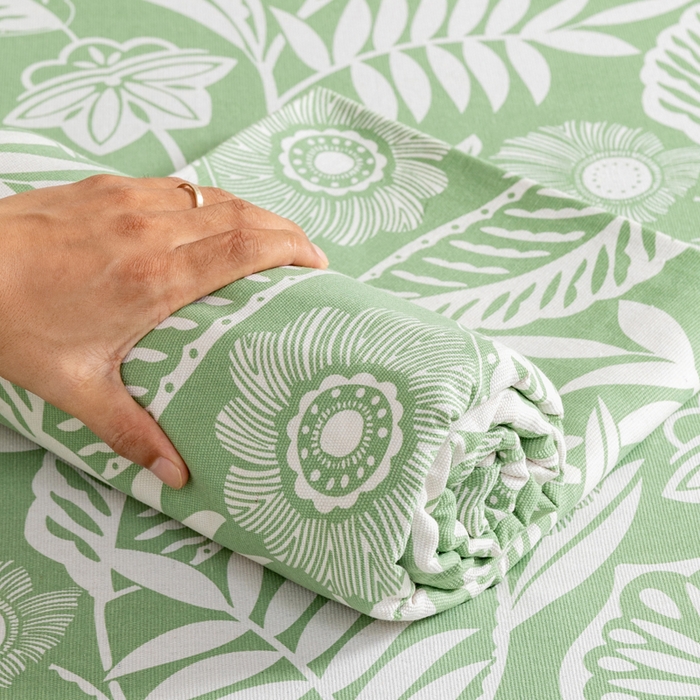 91家纺网 家纺一手货源 找家纺 居美良品 2026新款加厚215克老粗布床单卡通花卉可做凉席二三件套 绿意盎然