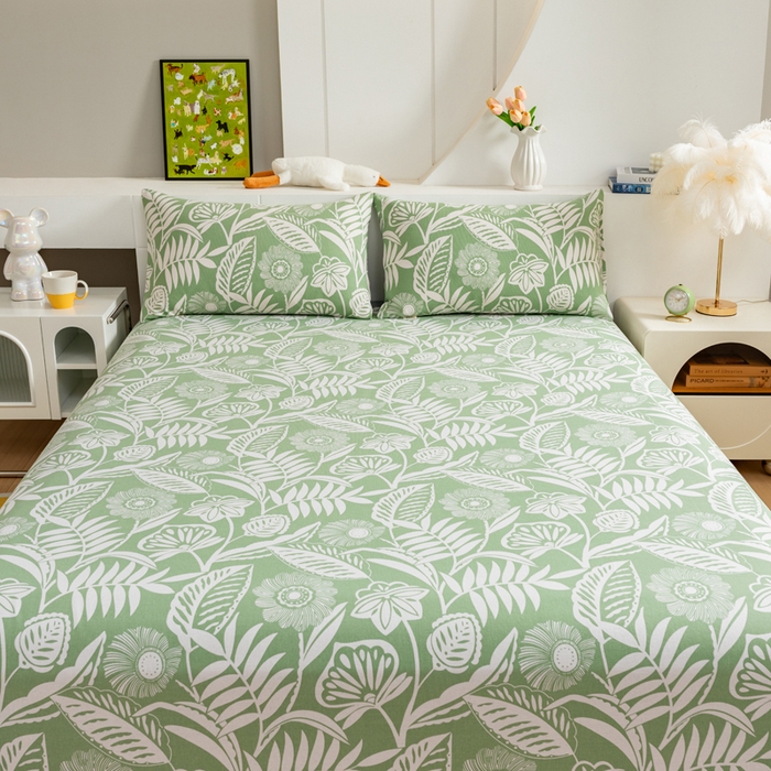 91家纺网 家纺一手货源 找家纺 居美良品 2026新款加厚215克老粗布床单卡通花卉可做凉席二三件套 绿意盎然