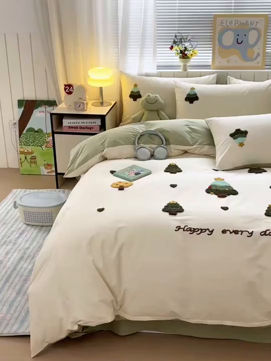 91家纺网 家纺一手货源 找家纺 如意朵 2026新款全棉小清新绣花四件套第一批 快乐森林