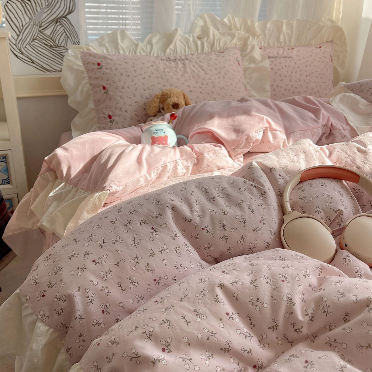 91家纺网 家纺一手货源 找家纺 （总）圣比熊 2026新款A类云朵棉亲肤四季款刺绣1.8m四件套席床单宿舍绣花1.5米三件套