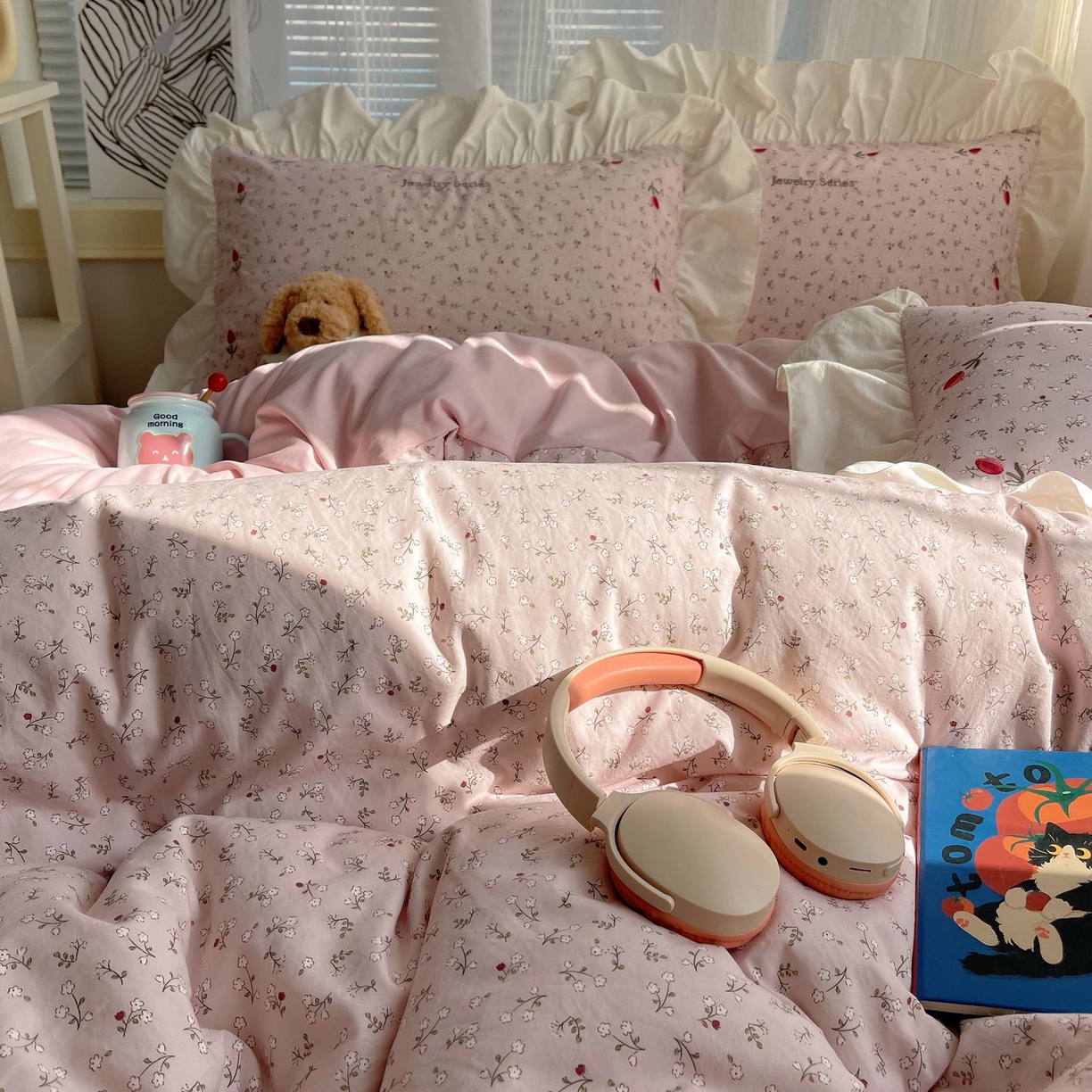 91家纺网 家纺一手货源 找家纺 （总）圣比熊 2026新款A类云朵棉亲肤四季款刺绣1.8m四件套席床单宿舍绣花1.5米三件套