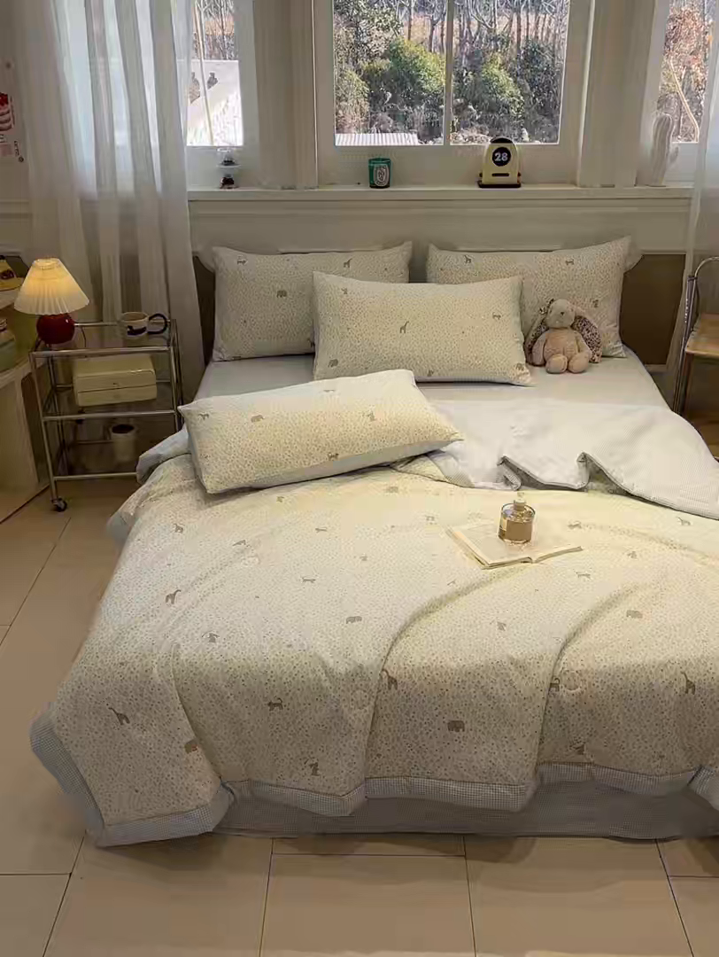 91家纺网 家纺一手货源 找家纺 一加一 2026新款雅棉活性印花大豆夏被四件套 夏凉被空调被 萌物