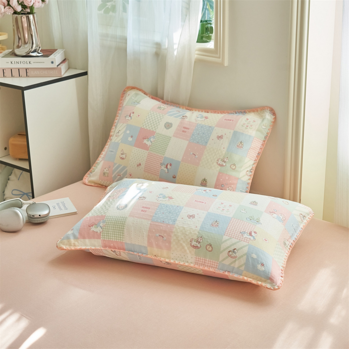 91家纺网 家纺一手货源 找家纺 恬思语家纺 2026春夏全棉双层纱棉花夏被空调被夏凉被四件套贝壳边系列 阳光小马