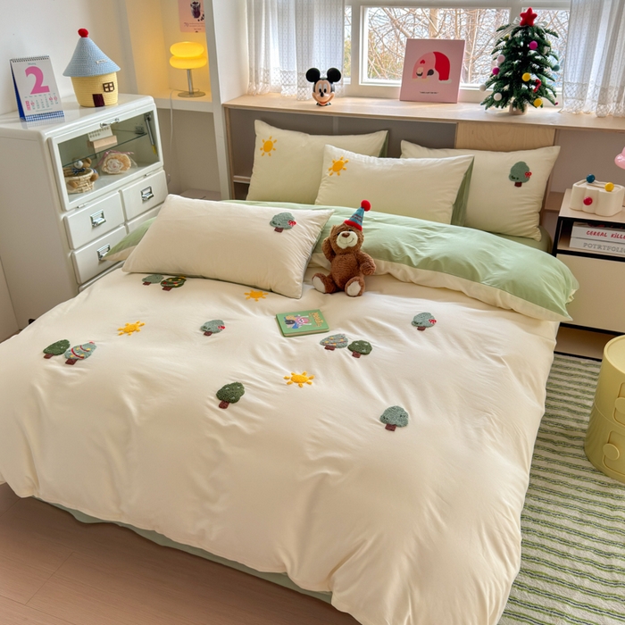 91家纺网 家纺一手货源 找家纺 如意朵 2026新款全棉小清新绣花四件套第一批 美好时光