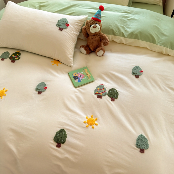 91家纺网 家纺一手货源 找家纺 如意朵 2026新款全棉小清新绣花四件套第一批 美好时光