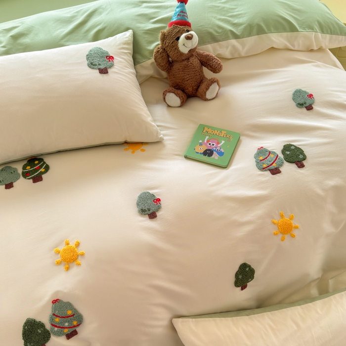 91家纺网 家纺一手货源 找家纺 如意朵 2026新款全棉小清新绣花四件套第一批 美好时光