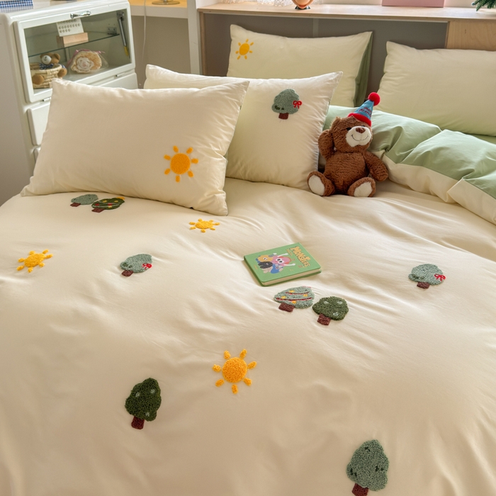 91家纺网 家纺一手货源 找家纺 如意朵 2026新款全棉小清新绣花四件套第一批 美好时光