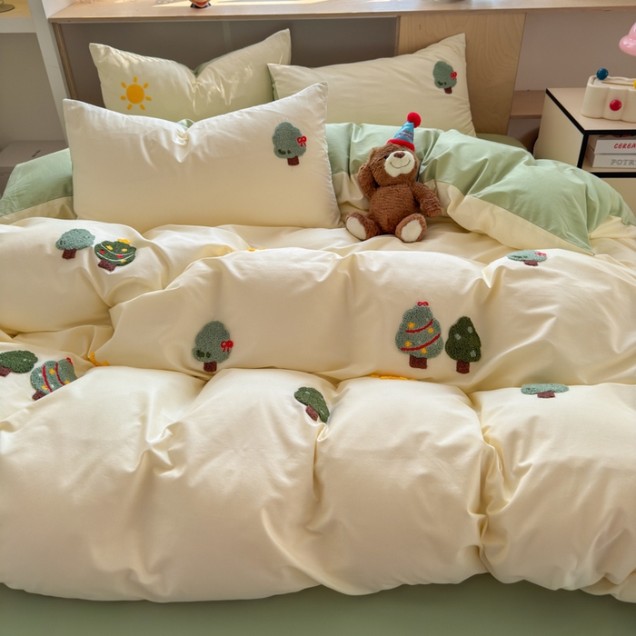 91家纺网 家纺一手货源 找家纺 如意朵 2026新款全棉小清新绣花四件套第一批 美好时光