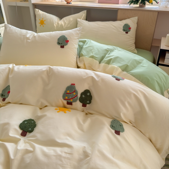 91家纺网 家纺一手货源 找家纺 如意朵 2026新款全棉小清新绣花四件套第一批 美好时光