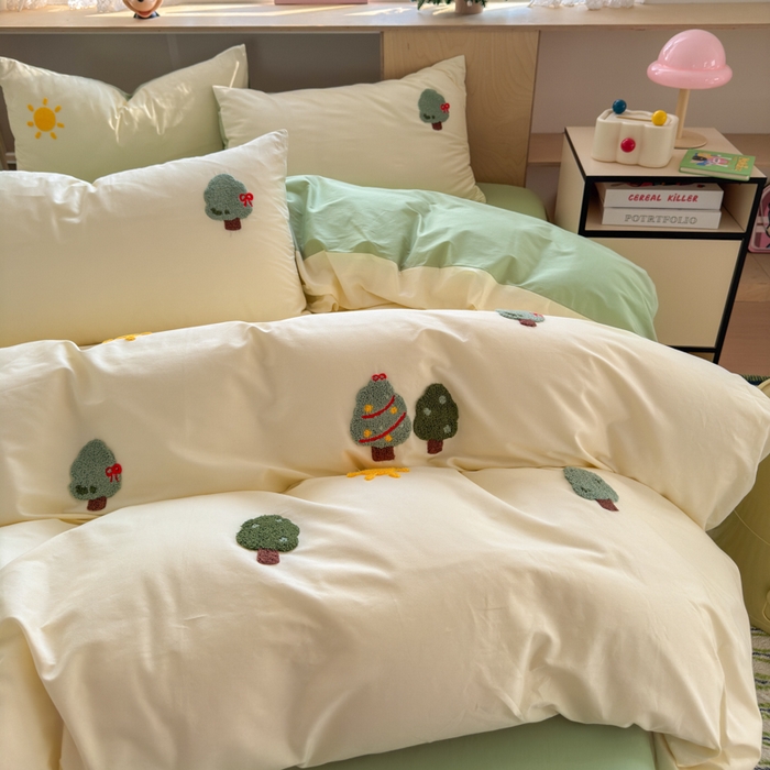 91家纺网 家纺一手货源 找家纺 如意朵 2026新款全棉小清新绣花四件套第一批 美好时光