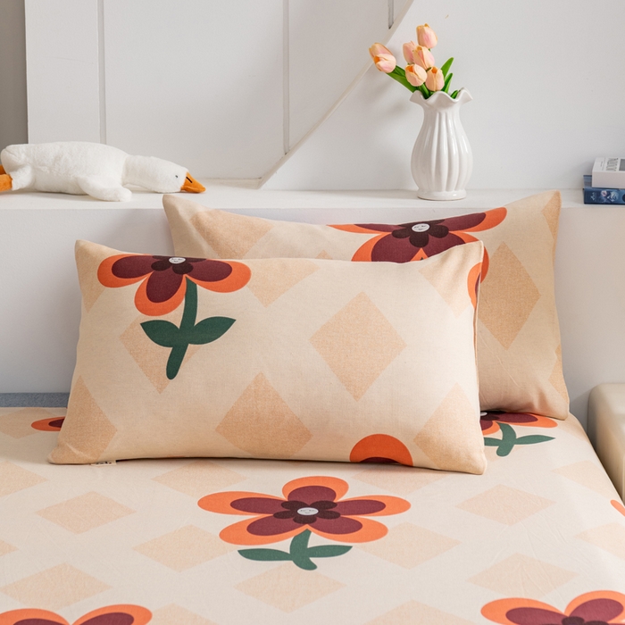 91家纺网 家纺一手货源 找家纺 居美良品 2026新款加厚215克老粗布枕套卡通花卉可做凉席二三件套 幽雅