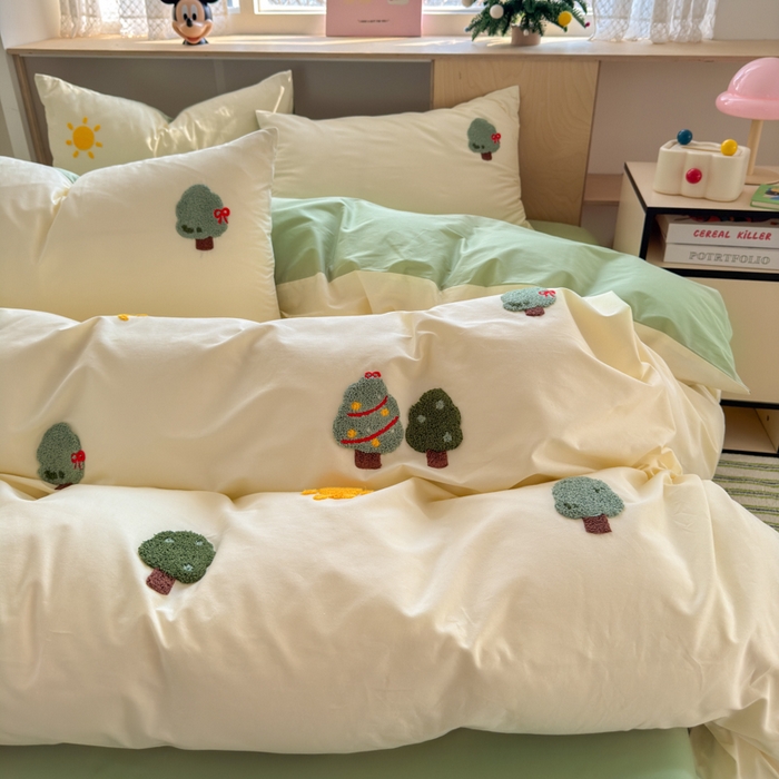 91家纺网 家纺一手货源 找家纺 如意朵 2026新款全棉小清新绣花四件套第一批 美好时光