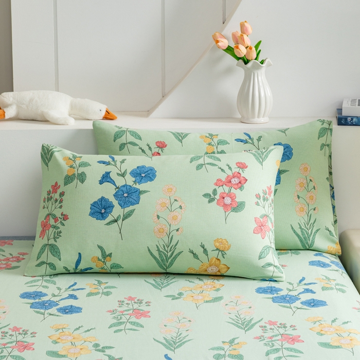 91家纺网 家纺一手货源 找家纺 居美良品 2026新款加厚215克老粗布枕套卡通花卉可做凉席二三件套 诗意花坊