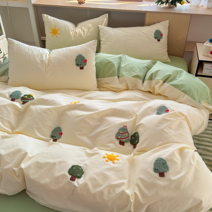 91家纺网 家纺一手货源 找家纺 如意朵 2026新款全棉小清新绣花四件套第一批 美好时光