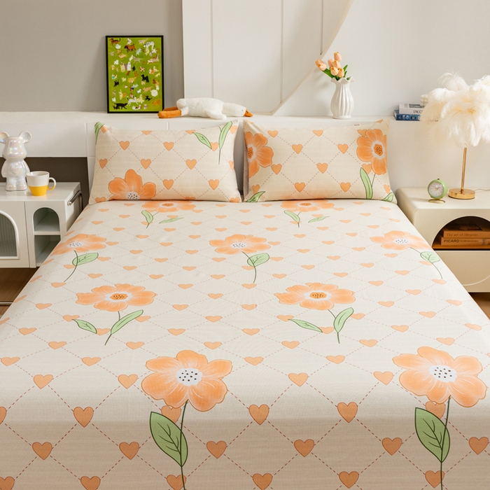 91家纺网 家纺一手货源 找家纺 居美良品 2026新款加厚215克老粗布枕套卡通花卉可做凉席二三件套 爱心花朵