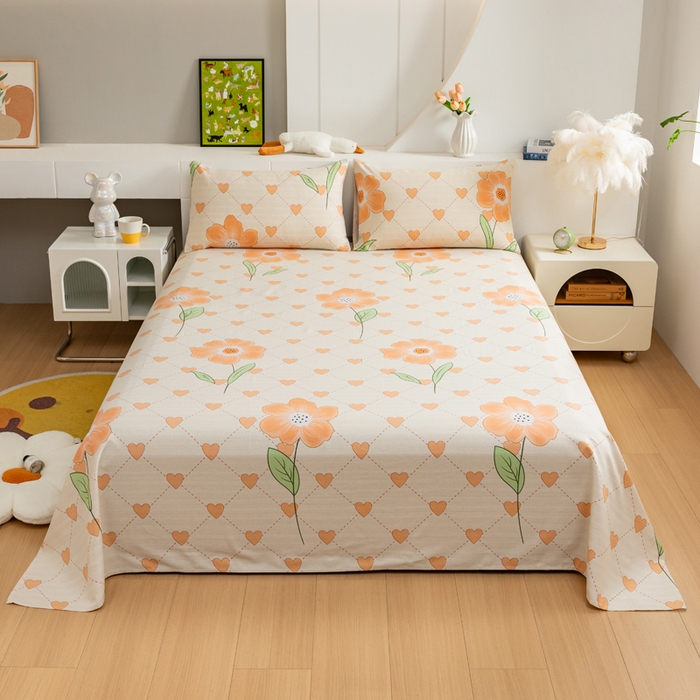 91家纺网 家纺一手货源 找家纺 居美良品 2026新款加厚215克老粗布枕套卡通花卉可做凉席二三件套 爱心花朵