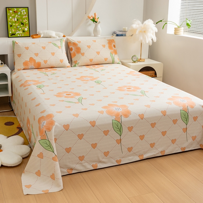 91家纺网 家纺一手货源 找家纺 居美良品 2026新款加厚215克老粗布枕套卡通花卉可做凉席二三件套 爱心花朵