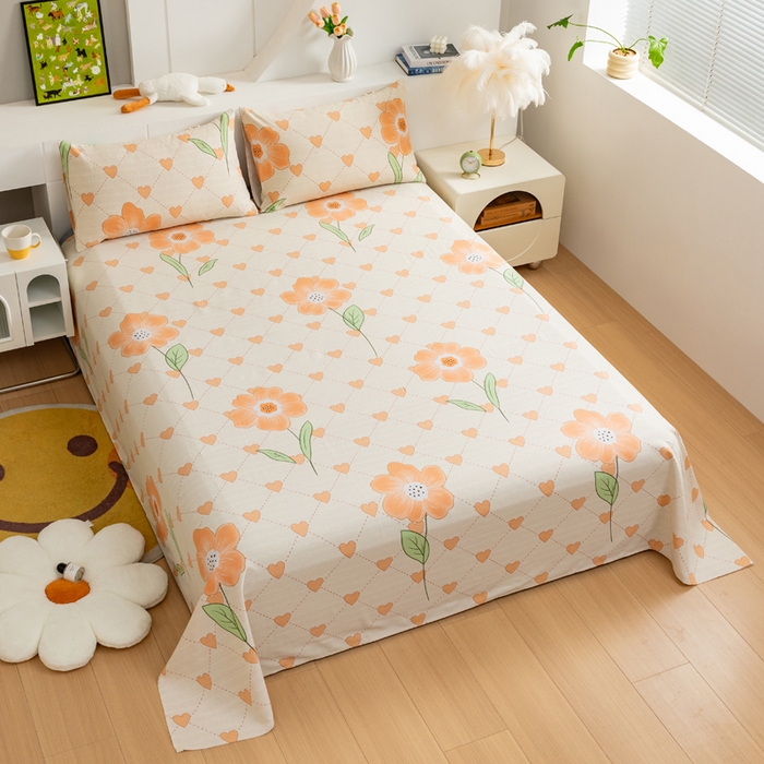 91家纺网 家纺一手货源 找家纺 居美良品 2026新款加厚215克老粗布枕套卡通花卉可做凉席二三件套 爱心花朵