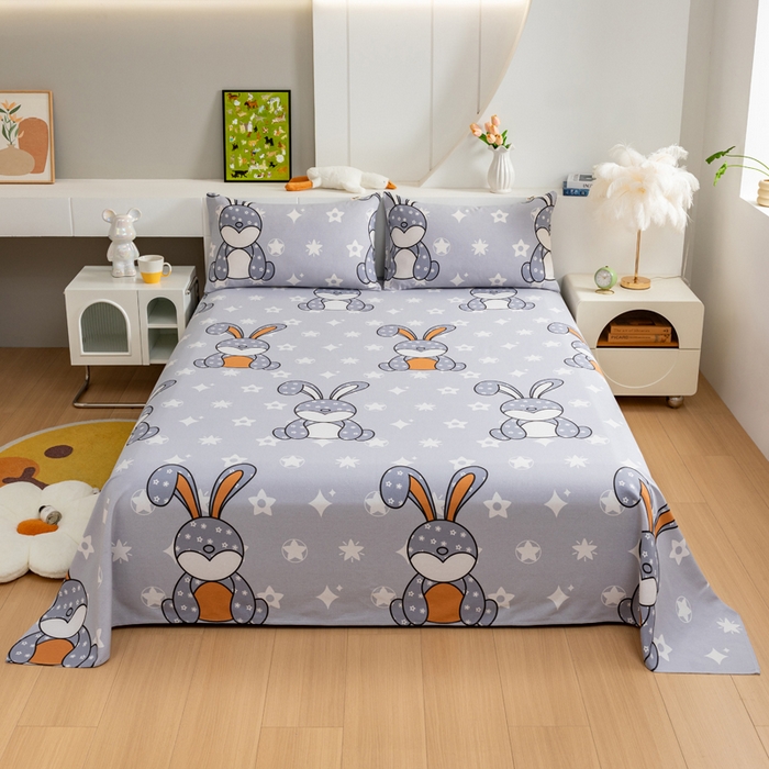 91家纺网 家纺一手货源 找家纺 居美良品 2026新款加厚215克老粗布枕套卡通花卉可做凉席二三件套 朵朵兔