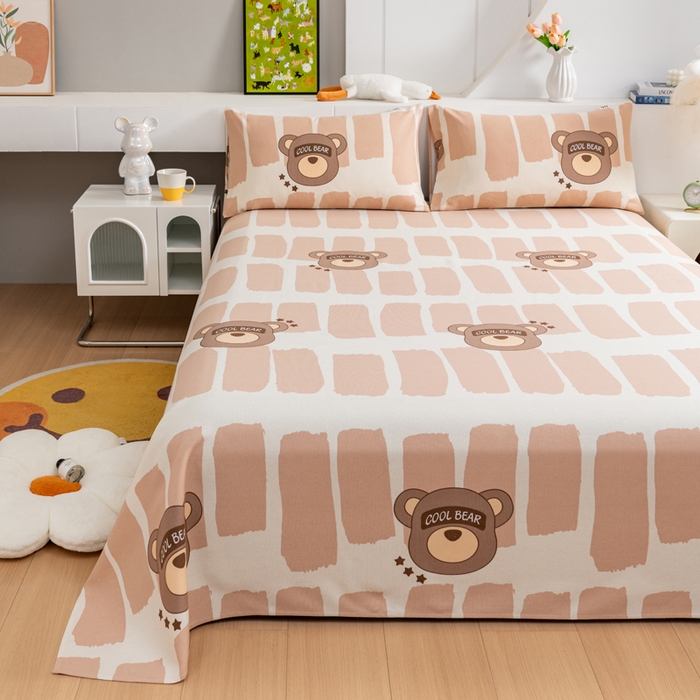 91家纺网 家纺一手货源 找家纺 居美良品 2026新款加厚215克老粗布枕套卡通花卉可做凉席二三件套 酷酷熊